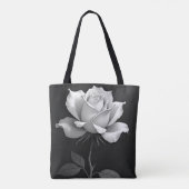 Elegante schwarze Tasche mit weißer Rose (Rückseite)