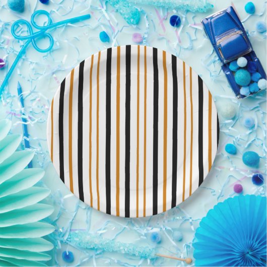 Elegante Schwarze Terracotta Gestreift Moderne Vin Pappteller (Party)