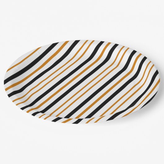 Elegante Schwarze Terracotta Gestreift Moderne Vin Pappteller (Schrägansicht)