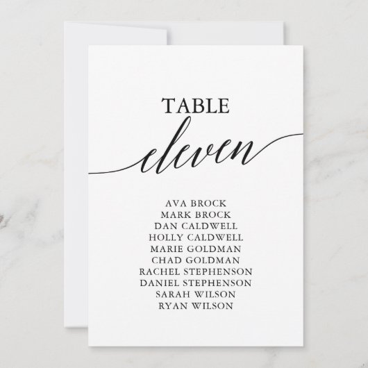 Elegante Schwarze Tischnummer 11 Seating Chart (Rückseite)