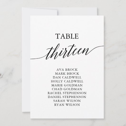 Elegante Schwarze Tischnummer 13 Sitzkarte (Rückseite)