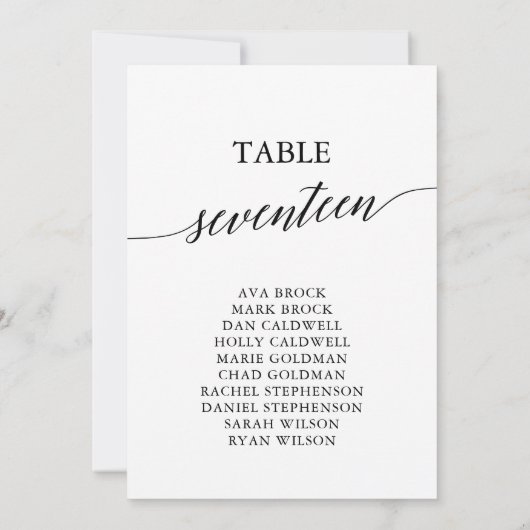 Elegante Schwarze Tischnummer 17 Sitzkarte (Rückseite)