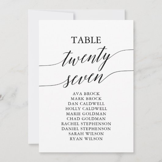 Elegante Schwarze Tischnummer 27 Sitzkarte (Vorderseite)