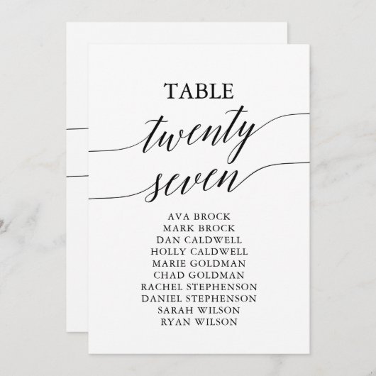 Elegante Schwarze Tischnummer 27 Sitzkarte (Vorne/Hinten)