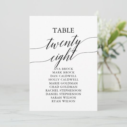Elegante Schwarze Tischnummer 28 Seating Chart (Stehend Vorderseite)