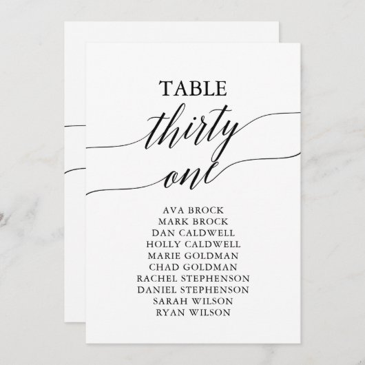 Elegante Schwarze Tischnummer 31 Sitzkarte (Vorne/Hinten)