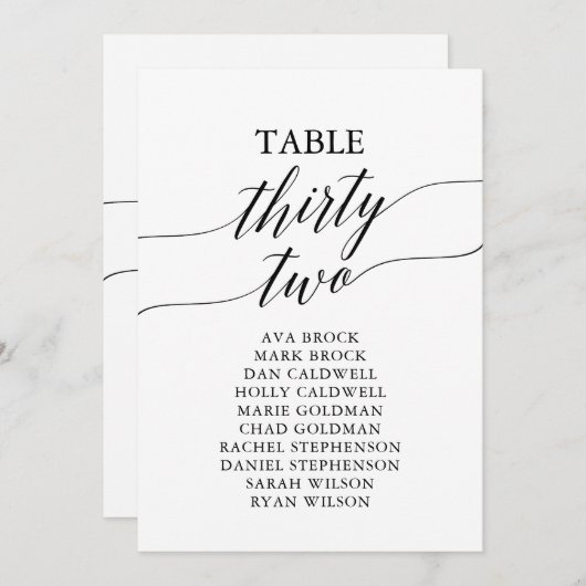 Elegante Schwarze Tischnummer 32 Seating Chart (Vorne/Hinten)