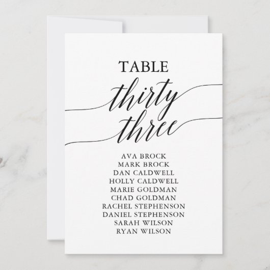 Elegante Schwarze Tischnummer 33 Sitzkarte (Vorderseite)