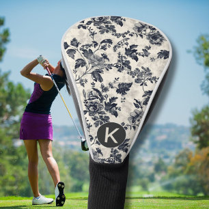 Elegante schwarze Toile-Blumenmuster-Monogramm Golf Headcover