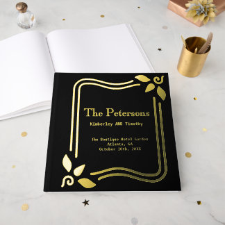 Elegante schwarze traditionelle Hochzeit Gold Gästebuch