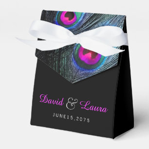 Elegante schwarze Türkis- und Hot-Pink-Pfauen-Hoch Geschenkschachtel
