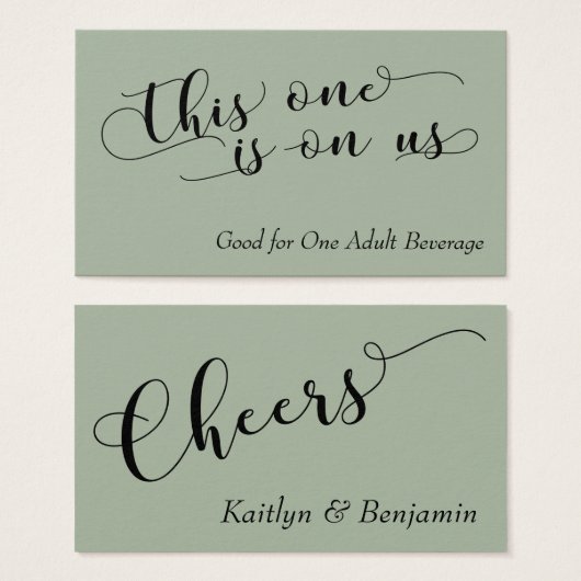Elegante schwarze Typografie auf Sage Drink Ticket (Vorne & Hinten)