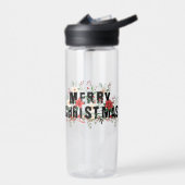 Elegante Schwarze Typografie Frohe Weihnachten Trinkflasche (Links)