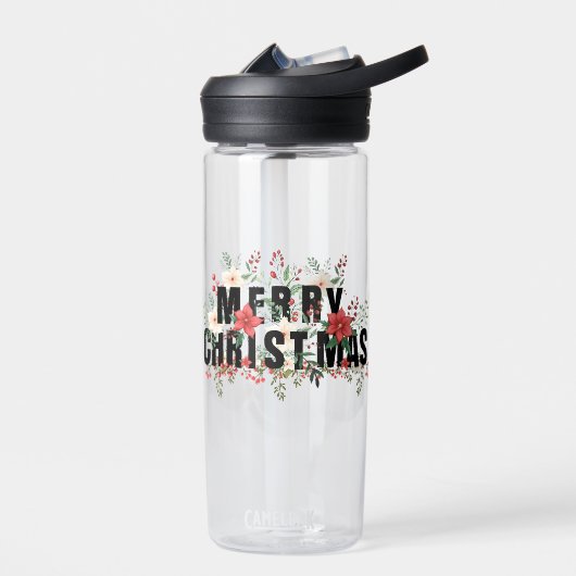 Elegante Schwarze Typografie Frohe Weihnachten Trinkflasche (Links)