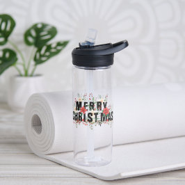 Elegante Schwarze Typografie Frohe Weihnachten Trinkflasche