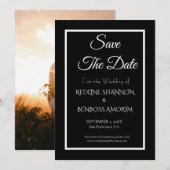 Elegante schwarze Typografie Save The Date (Vorne/Hinten)
