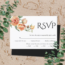 Elegante schwarze Typografie und pfirsichfarbene H RSVP Karte