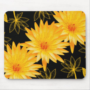 Elegante schwarze u. gelbe Lilien mousepads