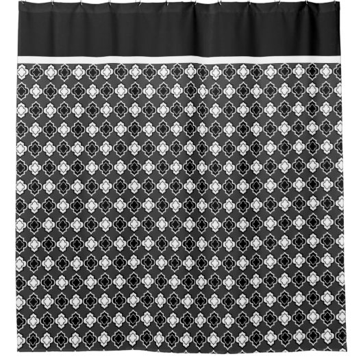 Elegante schwarze u. weiße doppelte Quatrefoil Duschvorhang (Vorderseite)