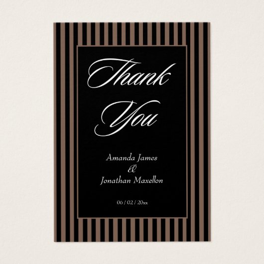 Elegante schwarze und braune Streifen Danke Karte (Vorderseite)