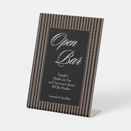 Elegante schwarze und braune Streifen Offene Bar Sockelschild