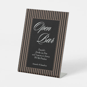 Elegante schwarze und braune Streifen Offene Bar Sockelschild