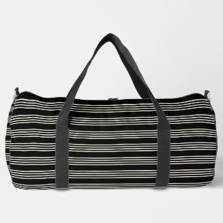 Elegante schwarze und cremefarbene horizontale Str Duffle Bag