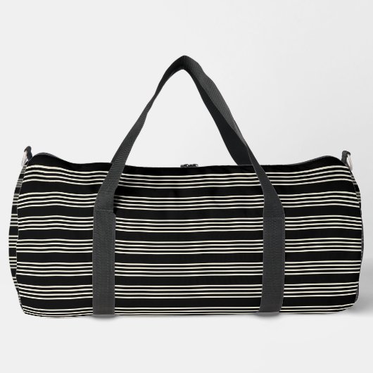 Elegante schwarze und cremefarbene horizontale Str Duffle Bag (Vorderseite)