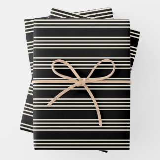Elegante schwarze und cremefarbene horizontale Str Geschenkpapier Set