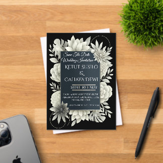 Elegante schwarze und elfenbeinfarbene Hochzeitsei Acryleinladungen