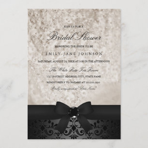 Elegante schwarze und elfenbeinfarbene Schleife Br Einladung