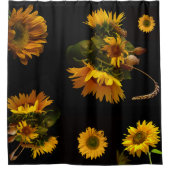 Elegante schwarze und gelbe Sonnenblumen Duschvorhang (Vorderseite)