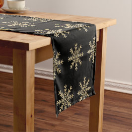 Elegante Schwarze und Gold Snowflakes Weihnachten Kurzer Tischläufer
