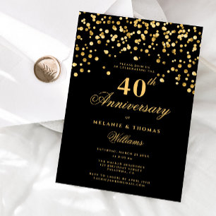 Elegante schwarze und goldene 40. Hochzeitstag-Ein Einladung