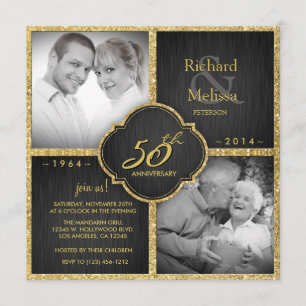 Elegante schwarze und goldene 50. Hochzeitstag-Fei Einladung