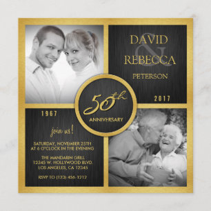 Elegante schwarze und goldene 50. Hochzeitstag-Fei Einladung