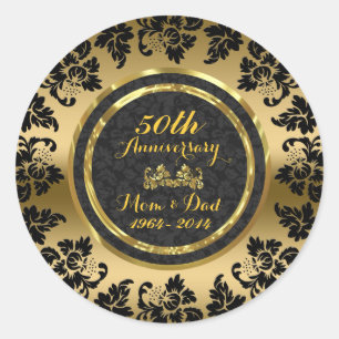 Elegante schwarze und goldene 50. Hochzeitstag Runder Aufkleber