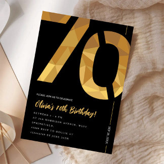 Elegante schwarze und goldene 70. Geburtstagsparty Einladung