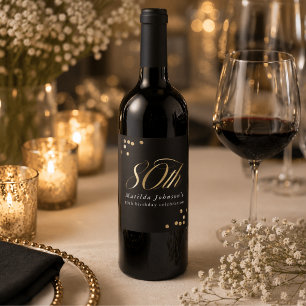 Elegante schwarze und goldene 80. Geburtstagsfeier Weinetikett