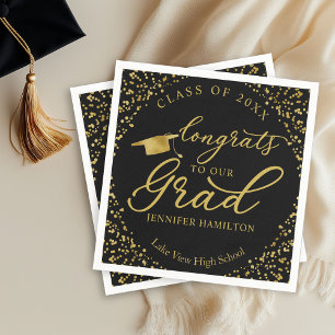 Elegante schwarze und goldene Abschlussfeier - Abs Serviette