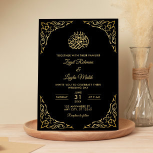 Elegante schwarze und goldene arabeske muslimische einladung