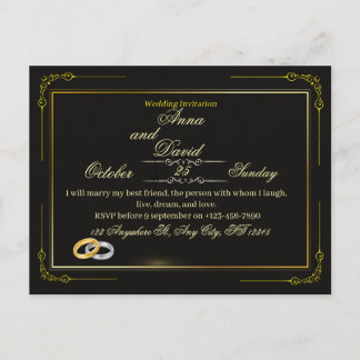 Elegante schwarze und goldene aufwendige Luxus-Hoc Einladungspostkarte