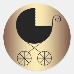Elegante schwarze und goldene Babyparty Runder Aufkleber