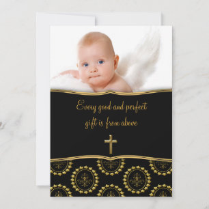 Elegante schwarze und goldene Babypfoto-Taufe Einladung
