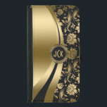 Elegante schwarze und goldene Blumen Damast & dyna Samsung Galaxy S5 Geldbeutel Hülle<br><div class="desc">Schwarz-Gold-Farbtöne glänzender metallischer, blühender Damast und dynamisches modernes Liniendesign. Benutzerdefiniertes und optionales Monogramm Verschiedene Variationen dieses Designs, mit unterschiedlichen Positionen der Elemente. Nicht der eigentliche Glitzer oder die metallische Finis, sondern der digitale Bildeffekt. Wenn Sie Hilfe beim Anpassen, Ändern von Farben oder anderen Designs benötigen, kontaktieren Sie ArtOnWear Designer.Kostenlose Textformatierung...</div>