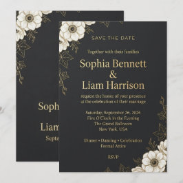 Elegante schwarze und goldene Blumen-Save-the-Date Save The Date
