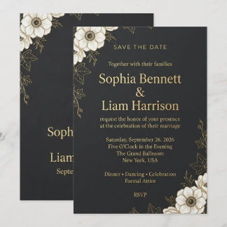 Elegante schwarze und goldene Blumen-Save-the-Date Save The Date