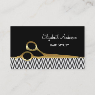 Elegante schwarze und goldene Chevron-Friseursalon Visitenkarte