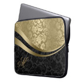 Elegante schwarze und goldene Damasken, dynamische Laptopschutzhülle (Vorderseite Links)