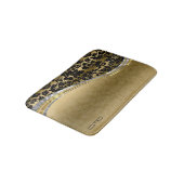 Elegante schwarze und goldene Damasken mit Silbera Badematte (Schrägansicht)